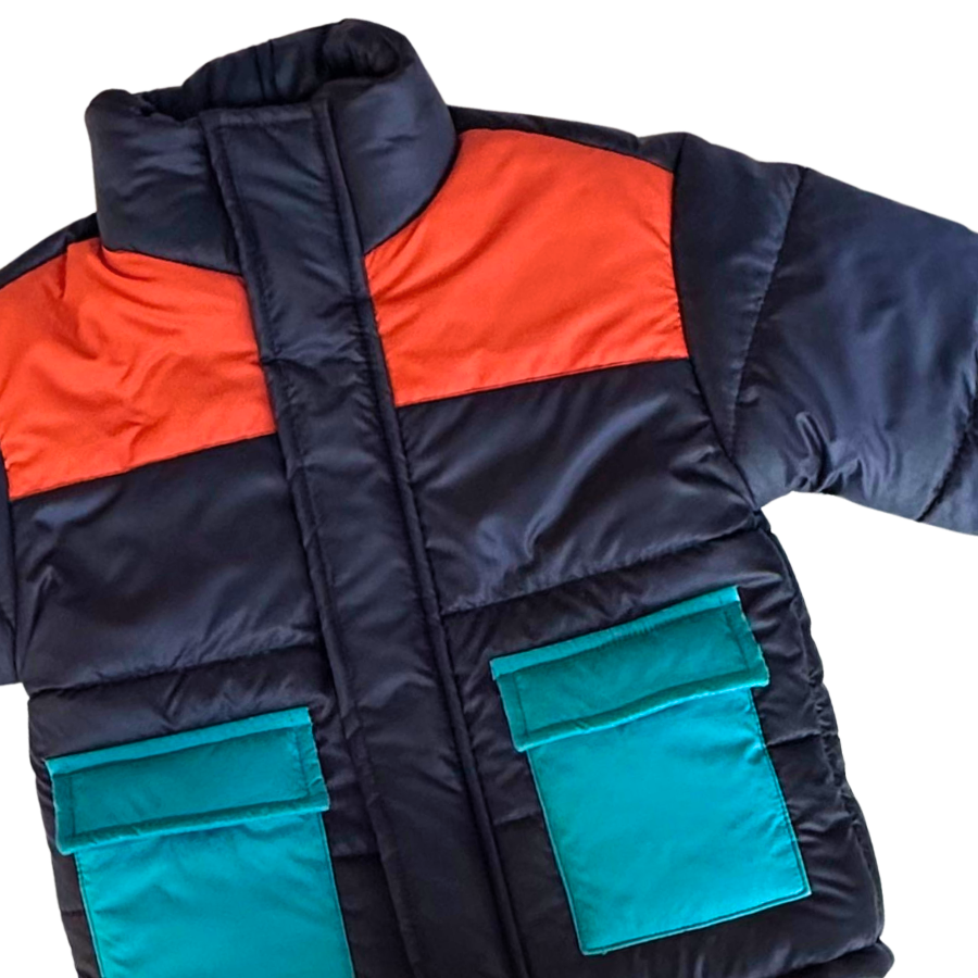 Unisex Full Sleeve Puffer Jacket-Navy/Orange/Teal