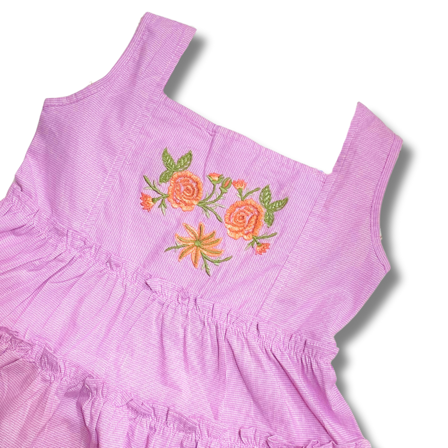 Sleeveless Full Frock Embroidered- LT Purple