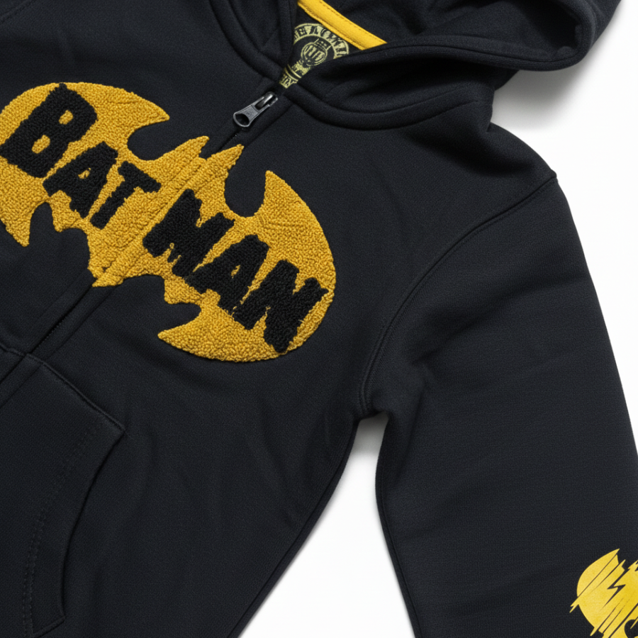 Batman Embroidery Hoodie Zipper