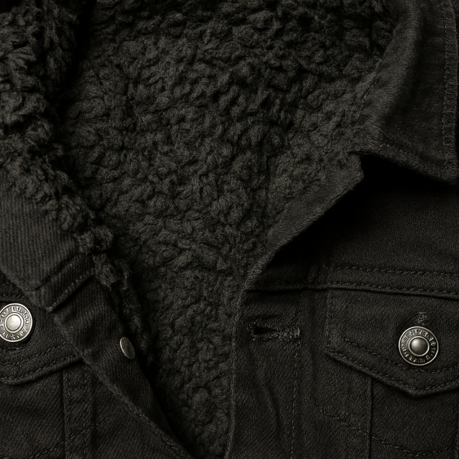 Denim Jacket With Full Inner Fur- Black