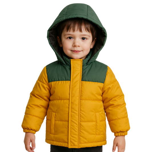 Unisex Full Sleeve Puffer Jacket With Hood-Yellow/Green