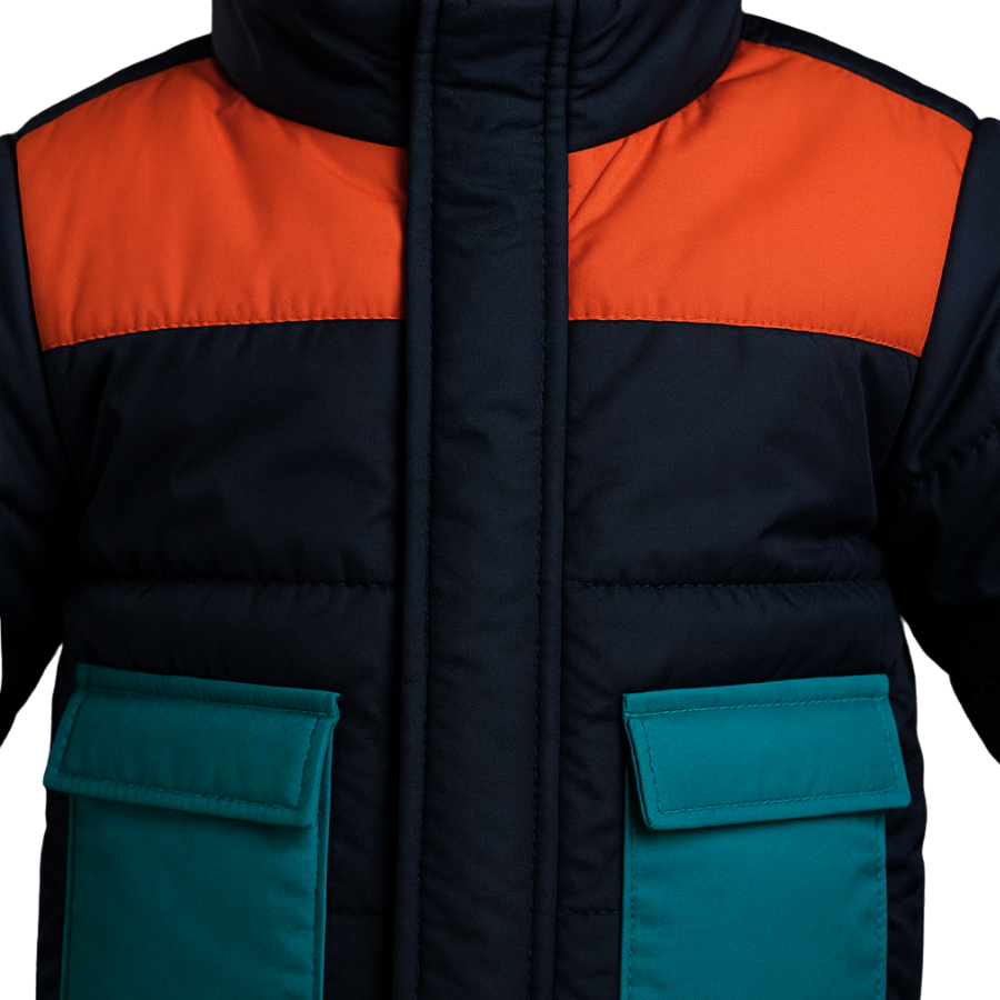 Unisex Full Sleeve Puffer Jacket-Navy/Orange/Teal
