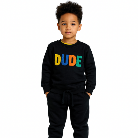 Dude Embroidered Tracksuit- Black