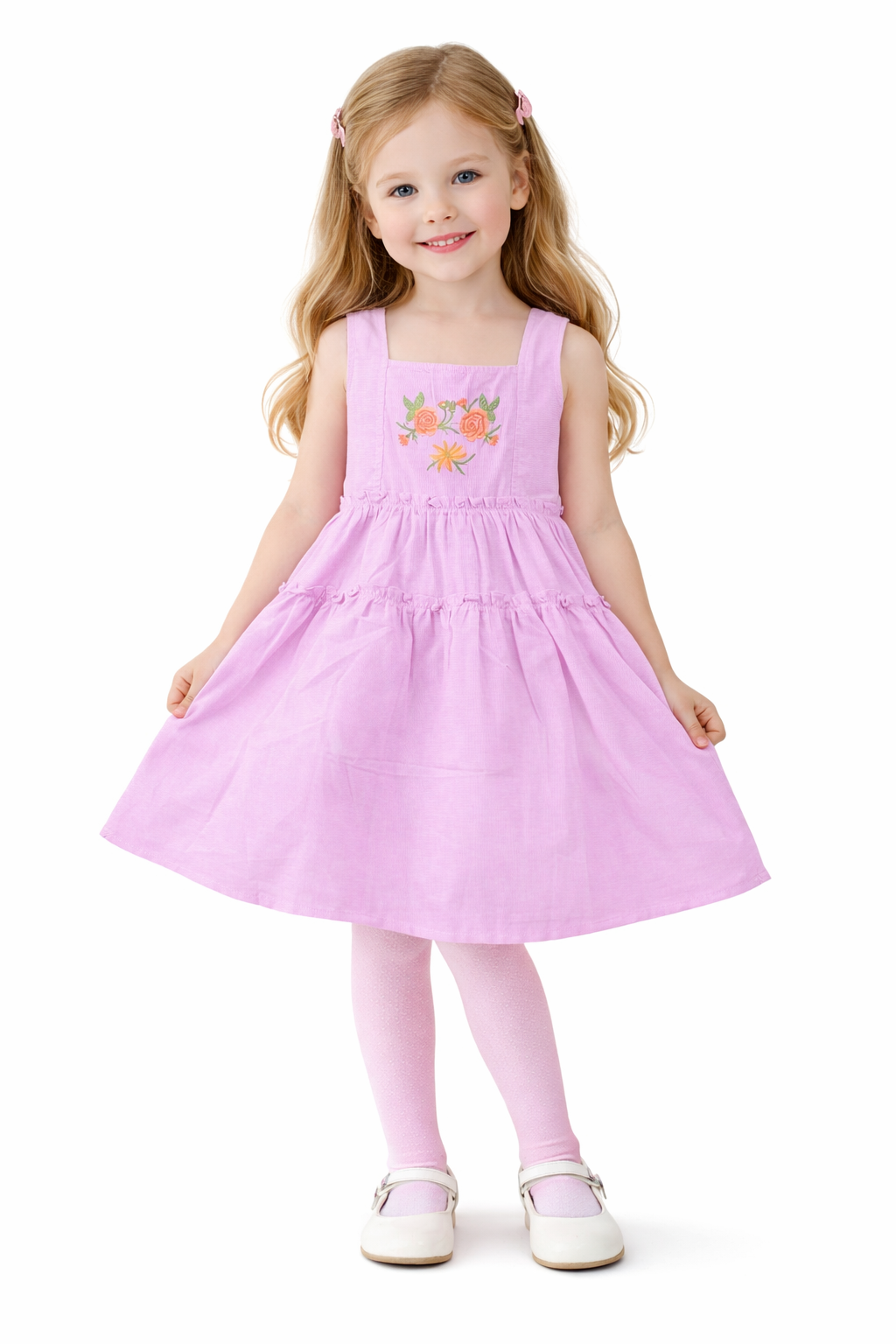 Sleeveless Full Frock Embroidered- LT Purple