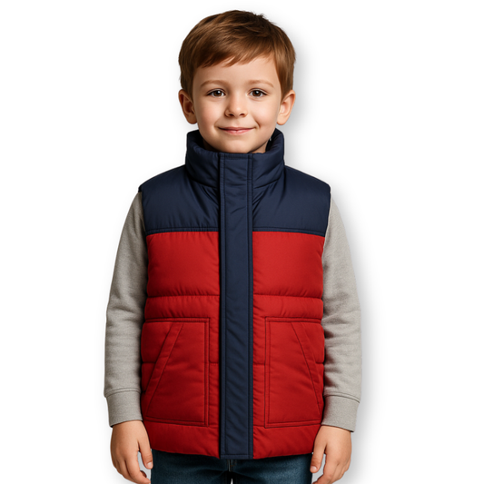 Unisex Sleeveless Puffer Jacket-Red/Navy